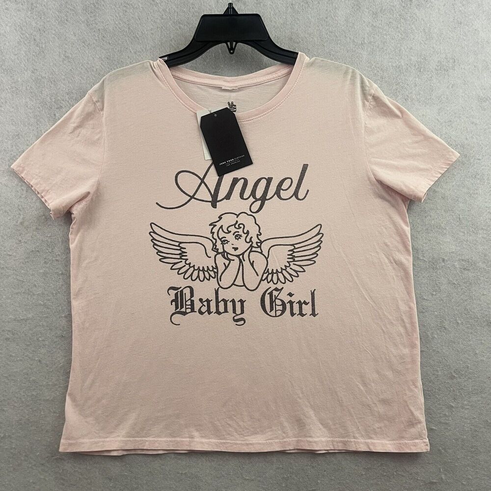 Angel T Shirt Womens Size Small Soft Pink Junk Food Tee Baby Girl Logo NEW